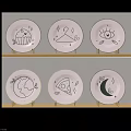 Decorative Plates Featuring Cupcake Geometric Eye Globe Pizza Moon Designs On Wooden Shelves