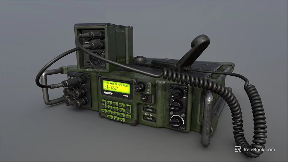 Green Military Style Television Set With Digital Display Control Buttons And Cable Design 3d model 