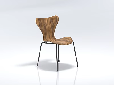 Modern Wooden Leisure Chair With Curved Back And Metal Legs Design 3d model