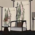 Rest Area Screen Partition Entrance Single Chair Chinese Scene 3d model