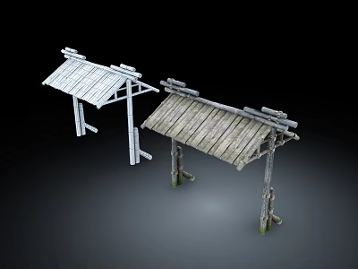 Traditional Wooden Entrance Gate Design With Rustic Roof And Log Support Posts 3d model