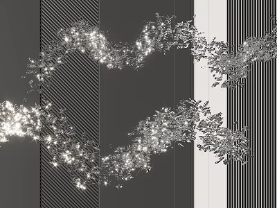 Sparkling Decorative Chandelier with Curved Wavy Design Against Black and White Striped Wall 3d model