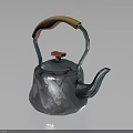 Unique Design Silver Kettle With Textured Body Wooden Handle And Red Lid Knob