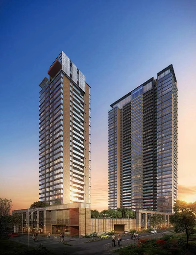 Modern High Rise Buildings With Glass Facades And Balcony Designs In Urban Skyline 3d model