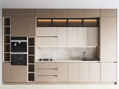 Modern Kitchen Interior With Light Cabinets Marble Countertop And Built In Appliances 3d model