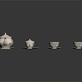Elegant White Patterned Tea Set With Teapot Cups And Saucers For Daily Use