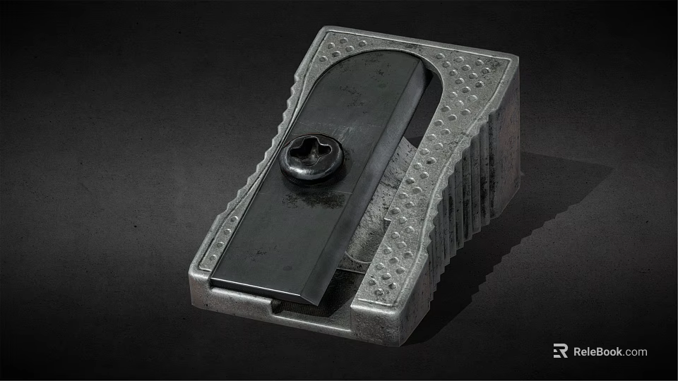 Vintage Metal Pencil Sharpener With Gray Casing Round Knob And Textured Surface 3d model 