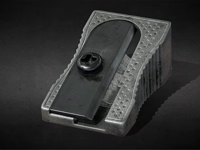Vintage Metal Pencil Sharpener With Gray Casing Round Knob And Textured Surface 3d model