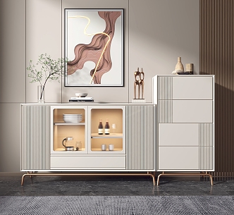 Modern Sideboard Cream Sideboard Storage Cabinet 3d model