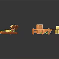 Cute Cartoon Farming Scene with Little Farmers Wheelbarrow Wooden Crates Fence and Vegetable Beds