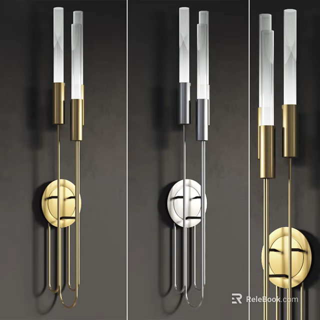 Modern Gold Silver Metal Wall Sconce With Circular Base And Vertical Lines Design 3d model 