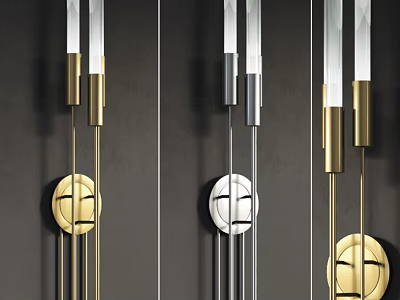 Modern Gold Silver Metal Wall Sconce With Circular Base And Vertical Lines Design 3d model