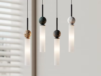 Modern Minimalist Pendant Lights With Colored Marble Balls And Cylindrical White Shades 3d model