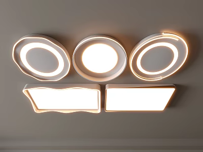 Modern Illuminated Ceiling Lights With Round And Rectangular White Designs 3d model
