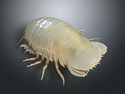 Giant Isopod Aquatic Creature With Light Beige Segmented Body And Exoskeleton In Deep Sea 3d model
