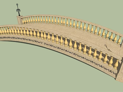 European Style Arched Landscape Bridge With Carved Railings Yellow Decorations And Street Lamp 3d model