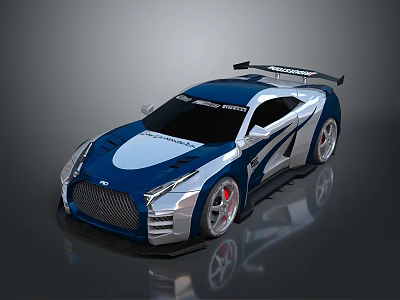 Blue And White Sports Car With Aerodynamic Design Rear Spoiler And Sporty Wheels 3d model