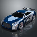 Blue And White Sports Car With Aerodynamic Design Rear Spoiler And Sporty Wheels