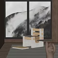 Modern Stone And Wooden Leisure Chair With Blanket By Mountain View Window