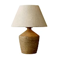 Rustic Table Lamp with Textured Brown Ceramic Base and Beige Linen Lampshade 3d model