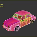 Pink Toy Car Small Sedan With Green Windows On Gray Reflective Surface