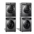 Sleek Black Front Loading Washing Machines Stackable Design Modern Home Laundry Appliances 3d model