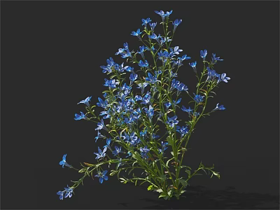 Beautiful Blue Flowers in Vase with Green Stems and Leaves on Black Background 3d model