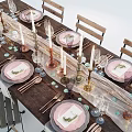 Elegant Dining Table Arrangement With Plates Tableware Candles And Decorations 3d model