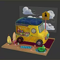 Yellow Food Truck Scene With Blue Canopy Banana Umbrella And Inflatable Ring
