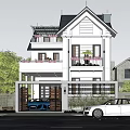 Modern Single Family House Exterior Design With Balcony Garage And Front Yard Trees