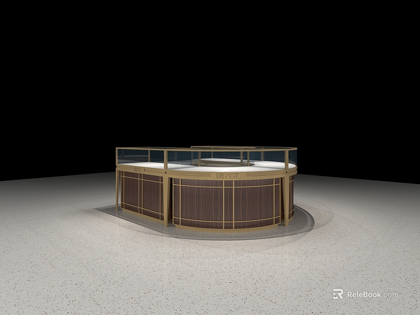 Jewelry Store Round Display Cabinet Brown Gold Frame Transparent Glass Top Spacious Light Floor Interior 3d model 