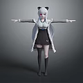 Anime Style Cat Eared Character With Long Silver Hair White Top Black Skirt Arms Outstretched