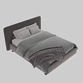 Modern Double Bed With Upholstered Headboard Gray Comforter And White Pillows 3d model