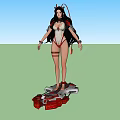 Game And Movie Character With Long Black Hair Red Horns White Bodysuit And Mechanical Platform