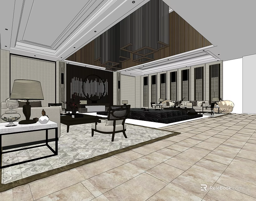 Elegant Modern Storefront Reception With Spacious Area Sofa Coffee Table And Decorative Painting 3d model