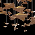 Modern Artistic Chandelier With Hanging Metallic Geometric Pieces In Silver And Gold