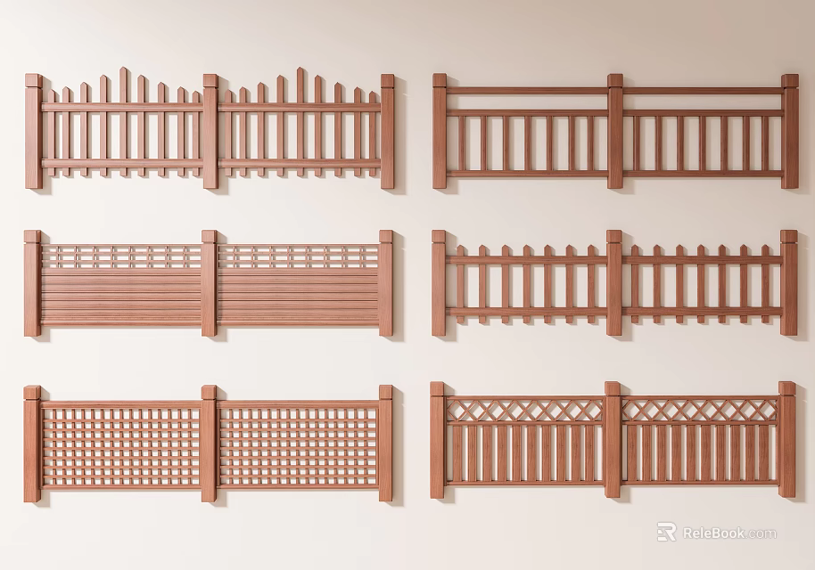 Various Wooden Garden Fence Designs With Different Panel Styles And Patterns 3d model 