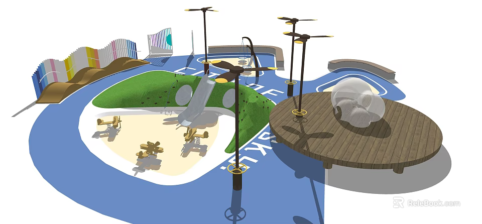 Safe Fun Children's Playground With Slide Sandpit Play Equipment Green Areas And Seating 3d model 