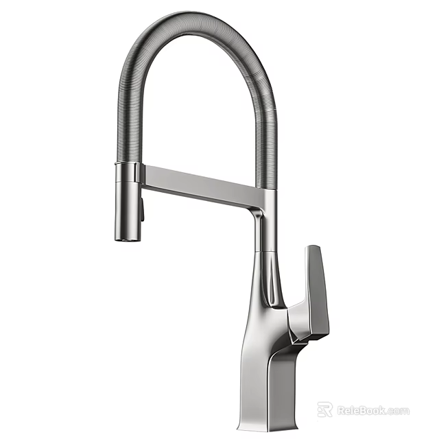Sleek Modern Kitchen Faucet With Curved Spout Single Handle And Stainless Steel Finish 3d model 