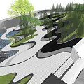 Park Landscape Featuring Winding Paths Stream Green Trees Lush Lawn And Natural Design Elements