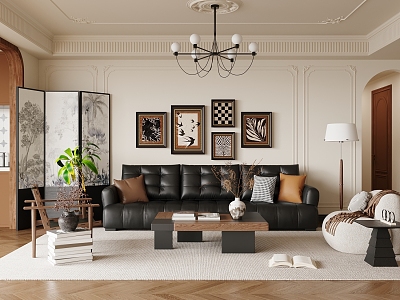 French Middle Style Living Room Sofa Coffee Table Combination 3d model