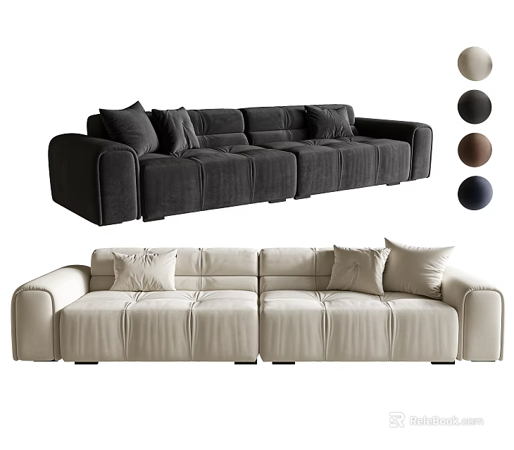 Modern Sectional Sofa With Multiple Color Options Velvet Leather Like Materials And Pillows 3d model 