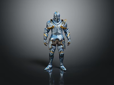 Shiny Silver Gold Armored Humanoid Warrior Character With Metallic Armor Design 3d model