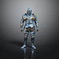 Shiny Silver Gold Armored Humanoid Warrior Character With Metallic Armor Design