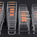 Multiple Wire Mesh Shopping Carts With Orange Handles And Metal Frames 3d model