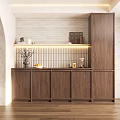 Modern Wooden Sideboard Cabinet With Open Shelf And LED Light Strip In Dining Room