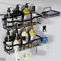 Modern Black Wall Mounted Bathroom Shelf Organizer with Toiletries and Soap Storage