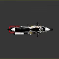 White And Yellow Sporty Motorcycle With Black Seat Red Stand And Yellow Wheels