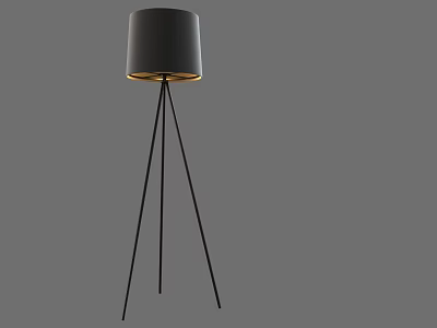 Modern Black Floor Lamp With Three Legged Stand And Cylindrical Lampshade 3d model