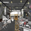 Casual Hotpot Restaurant Interior With Exposed Brick Walls Wooden Tables And Pendant Lights